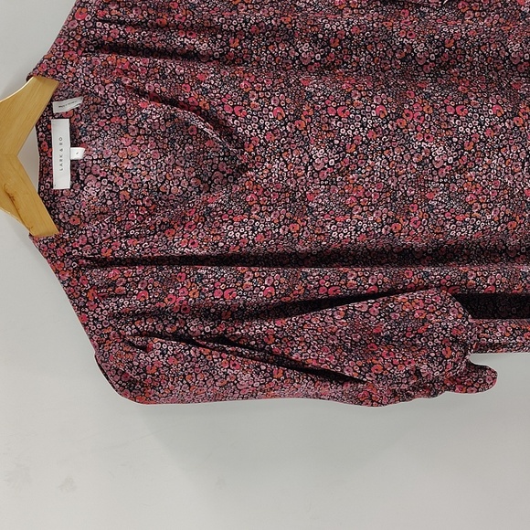 Lark & Ro Blouse Size Large Pullover Cinch Sleeve Multicolor Floral Lightweight - Picture 2 of 9